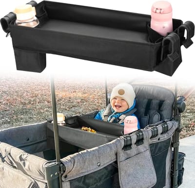 Kinderwagen Dienblad - Baby Tafel - Onderweg Eten - Omkeerbaar Kunstleer - 52 x 23 cm - Zwart