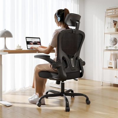 Ergonomische bureaustoel - Comfortabele computerstoel - Thuiswerken langdurig - Verstelbare rugleuning hoofdsteun - 52 x 64 x 133 cm - Zwart