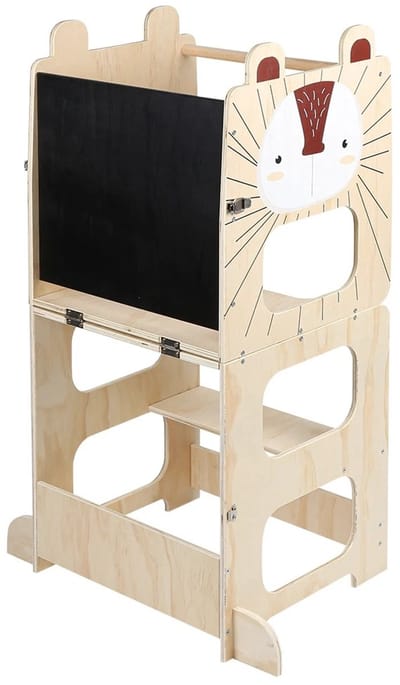 Solayne 3in1 Leertoren - Learning Tower - Montessori leertoren - Keukentoren - Houten keukenhulp voor kinderen - Egel design