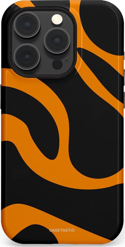 Casetastic hoesje geschikt voor Apple iPhone 15 Pro - MagSafe - Dubbellaagse bescherming - Katachtige Oranje Tijger Strepen - Fashion Case - Zwart Oranje