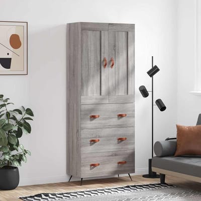 vidaXL - Hoge - kast - 69,5x34x180 - cm - bewerkt - hout - grijs - sonoma - eikenkleurig