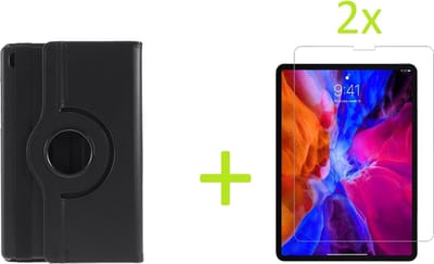 Book Cover Geschikt voor: Samsung Galaxy Tab A7 10.4 (2020) Multi Stand Case - 360 Draaibaar Tablet hoesje - Tablethoes - Zwart + 2x Screenprotector