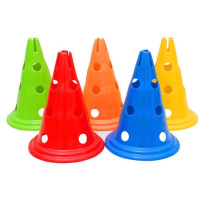 5 stuks voetbaltrainingskegels, conische obstakelstang, emmer, bordbarrière met gaten red