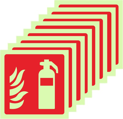 Brandblusser Stickers - Veiligheidssymbolen Nooduitgang - Veiligheid Aangeven - Zelfklevend Glow-in-the-dark - 10x10cm 8 Stuks - Groen