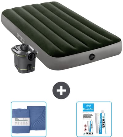 Intex Luchtbed - 1-Persoons - 99 x 191 x 25 cm - Groen - Inclusief pomp - Hoeslaken en Reparatieset