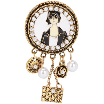 Prachtige Retro Broche Vrouwen Patroon Legering Broche Speld Vintage Kleding Accessoires beige