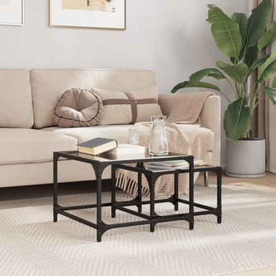 vidaXL - 2-delige - Tafeltjesset - met - zwart - glazen - blad - staal