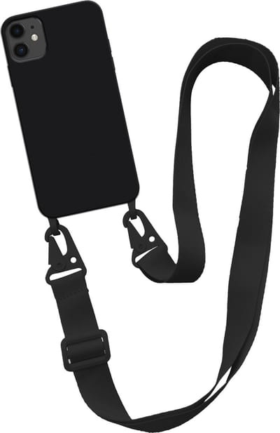 Smartphonica Hoesje met breed koord voor iPhone 11 siliconen back cover met zachte binnenkant - Zwart geschikt voor iPhone 11