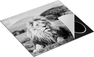 Chefcare Inductie Beschermer Leeuw - Zwart Wit - 60x50 cm - Afdekplaat Inductie - Kookplaat Beschermer - Inductie Mat