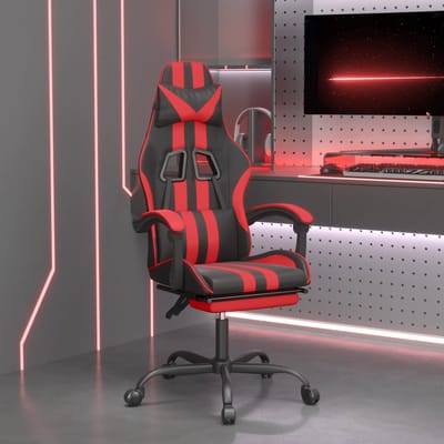 vidaXL - Gamestoel - met - voetensteun - kunstleer - zwart - en - rood