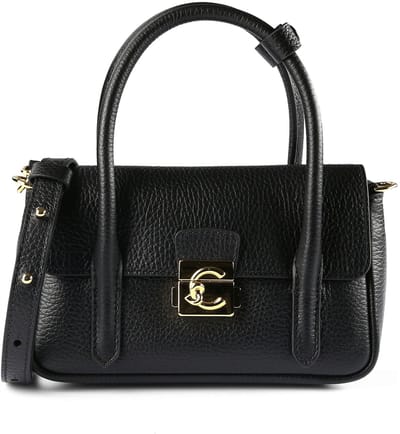 COCCINELLE Leren schoudertas handtas C-Me Lock Mini Bag Grained Leather Noir zwart