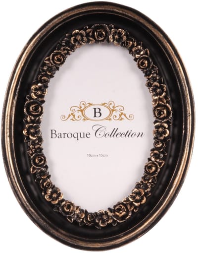 Baroque - Fotolijst - Fotolijst 10x15 cm - Zwart - Resin - Ovaal - Staand - 19.5x15x2 - Polyresin