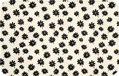 Badmat 80x50 cm - Antislip - Madeliefjes - Grafisch - Zwart - Beige - Badmatten voor badkamer - Badkamermat - Douchemat - Badkamer mat