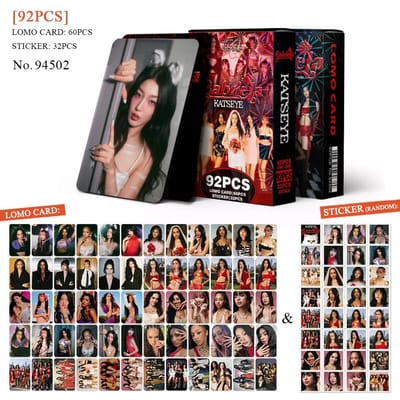 92 Stuks/Set Kpop Idool KATSEYE Nieuwste Album BEAUTIFULCHAOS Lomo Kaarten LARA DANIELA HD Geprinte Pocards Stickers MANON MEGAN Fans Cadeau black