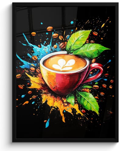 Poster in lijst - Fotolijst 50x70 cm - Posters - Koffie - Graffiti - Drinken - Abstract - Posterlijst zwart - Decoratie - Wanddecoratie woonkamer - Muurdecoratie slaapkamer