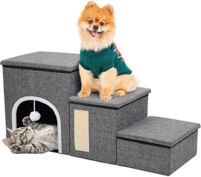 Candala Upgrade XL Hondentrap voor Bed en Bank, 90L*35B*43H cm, Opvouwbare Hondentrap met Bredere Trappen, Groot Appartement, Opbergruimte, Huisdiertrappen Trappen voor Katten, Kleine/Oudere Grote Honden