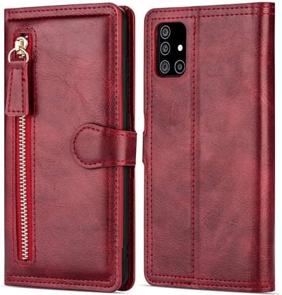 Hoesje geschikt voor Samsung Galaxy A42 Book case met ritssluiting van LuxeBass - Flipcover - Magnetisch - 5 kaarten houder - Rood gsm hoesje - telefoonhoes - telefoonhoesjes