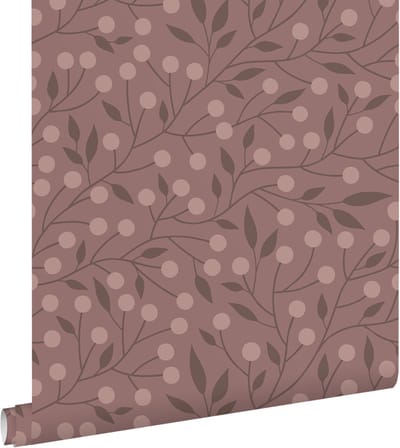 ESTAhome behang bloemmotief oudroze en aubergine paars - 50 x 900 cm - 131130