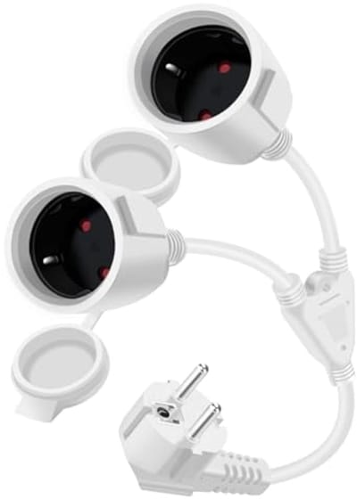 Dual Schuko Extension Cable with 2 Earthed Sockets, 16 A, 250 V, IP44 for Indoor and Outdoor Use