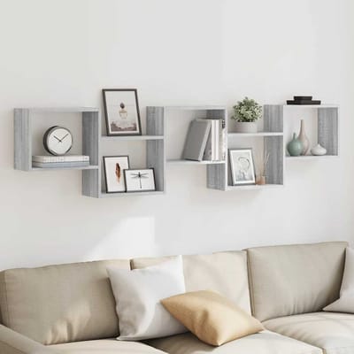 vidaXL - Wandschap - kubus - 5 - vakken - bewerkt - hout - grijs - sonoma - eikenkleurig