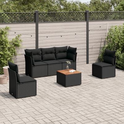 vidaXL - 6-delige - Loungeset - met - kussens - poly - rattan - zwart