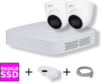 Dahua 4-kanaals NVR Set met 2x 4MP WizSense Camera's Wit en 960GB SSD