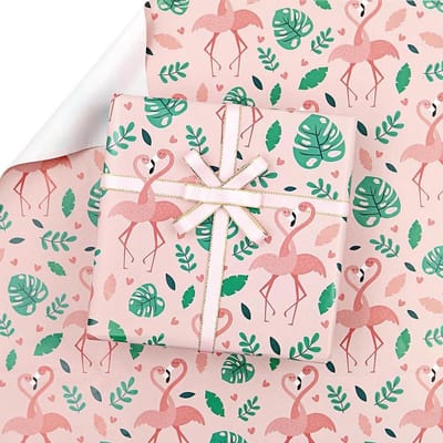 NTHProducts - Flamingo Cadeaupapier - Tropisch Thema - 4 Vellen 50x70cm - Dierenprint - Perfect voor Feestjes - Geschikt voor Alle Leeftijden
