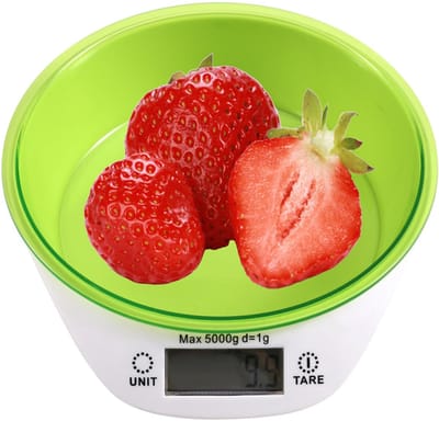 KZQ Electronic scale Keukenweegschaal met Groene Bak Digitale Voedingsweegschaal LED Display Tarrafunctie Meetbereik 0,1 g tot 5 kg Ideaal voor Bakken en Koffie