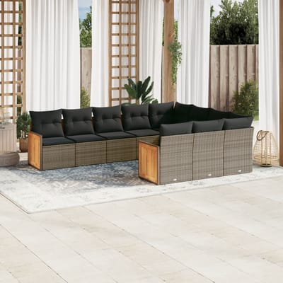 vidaXL - 10-delige - Loungeset - met - kussens - poly - rattan - grijs