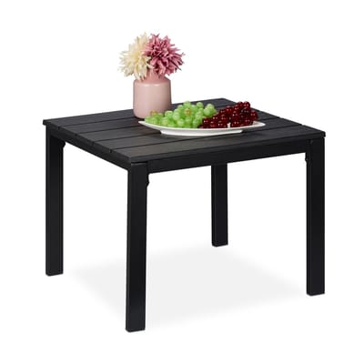 balkontafel met houtlook - 39 x 52 x 48 cm - stalen frame - buitentafel - zwart