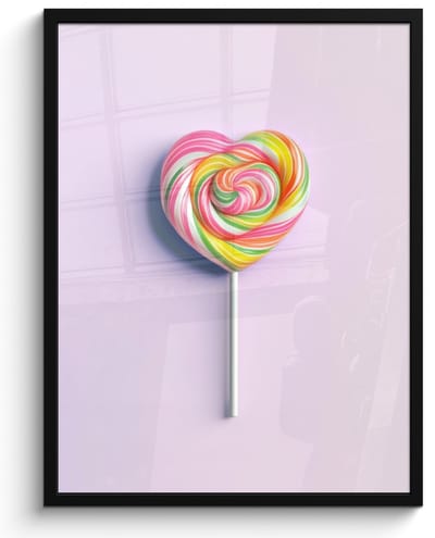 Poster in lijst - Fotolijst 50x70 cm - Posters - Hart - Lolly - Snoep - Posterlijst zwart - Decoratie - Wanddecoratie woonkamer - Muurdecoratie slaapkamer