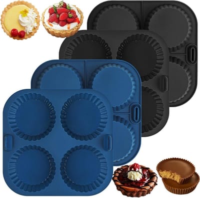 Mini Air Fryer Cake Moulds - 4 Stuks Silicone Quiche Mallen voor Taart en Gebak - Ideaal voor Airfryer Bakken en Creatieve Desserts