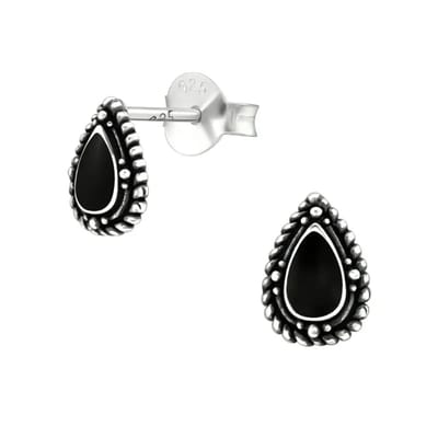 Aramat Jewels | Oorbellen | Zilveren Bali Druppel Oorbellen – Zwart Emaille – 8x5,5mm | | | |6mm | Zilver | Volwassenen | Verkleurd niet