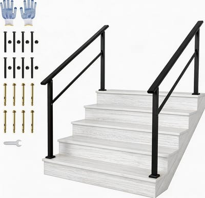 Set van 2 buitentrapleuningen verstelbaar van 0° tot 45°, aluminium trapleuning voor voortrappen, zwarte weerbestendige terrastrapleuningset voor 5 treden