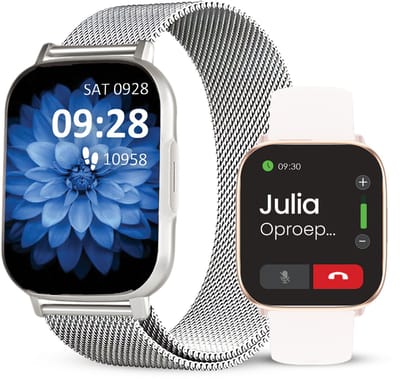 Avalue AMOLED Smartwatch Dames & Heren - AI Feature - Stappenteller - Bloeddrukmeter - Geschikt voor alle Smartphones - RVS en Siliconen Band - Wit