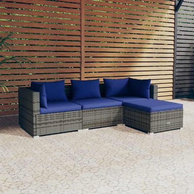 vidaXL - 4-delige - Loungeset - met - kussens - poly - rattan - grijs
