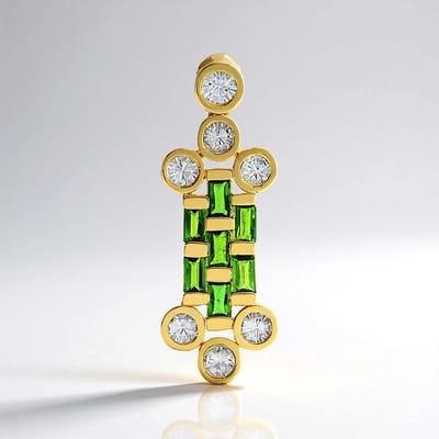Cavill - Elegante Hanger - 925 Sterling Zilver Verguld - Russische Diopsied 0,78ct & Cambodjaanse Zirkonen 1,02ct - Achthoekig Bezel