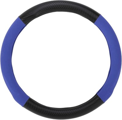 Beschermende stuurhoes voor auto met koolstofvezel patroon, geschikt voor stuurwielen van 36,5-37,9 cm, kunstleer, 1 stuk, blauw