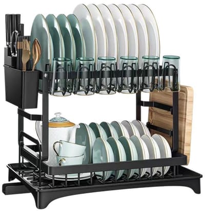 EXCITAT Afdruiprek - Keuken Afdruiprek - RVS - Met Lekbak - Automatische Afvoer - Zwart