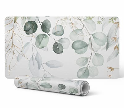 Elegante bureauonderlegger met aquarelprint van bladeren en takjes, 90x45 cm