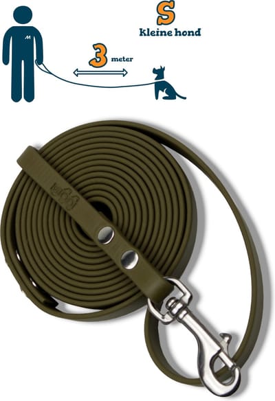 Miqdi hondenriem - BioThane – olijfgroen – 3 meter lang – 9mm breed – XS/S – kleine hond