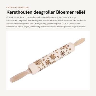 Dailygoods- Deegroller Ergonomisch Ontwerp - Houten Deegroller - Antislip Handgreep - Voor Koekjesdeeg/Pasta - Duurzaam en Makkelijk te Reinigen - Bakrol
