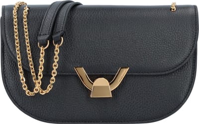 COCCINELLE Leren Schoudertas Dew Handbag Grained Leather Noir Zwart
