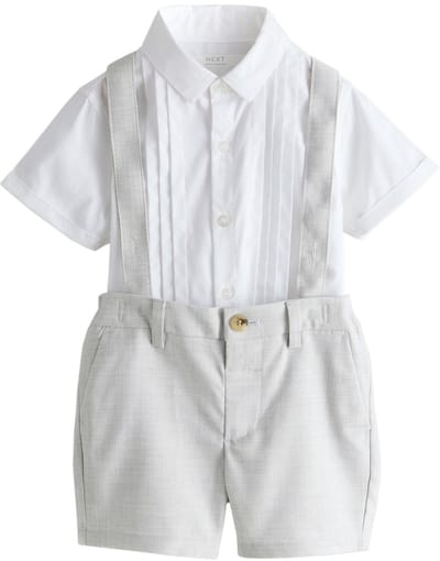 Next - Jongens - Set van overhemd, short en bretels - Wit