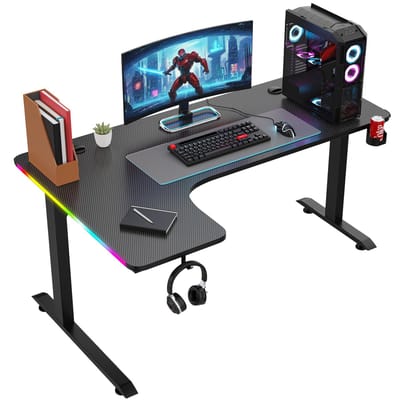 Avalo Gaming Bureau - 160x100x75 cm - L Vormig Hoekbureau - Game Desk Met LED Verlichting - Tafel - Game Bureau - Zwart