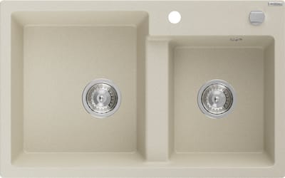 Mexen Tomas granieten gootsteen met 2 koen 800 x 500 , beige, chrom sifon - 6516802000-69