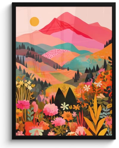 Poster in lijst - Fotolijst 50x70 cm - Posters - Zonsondergang - Bergvallei - Contrast - Posterlijst zwart - Decoratie - Wanddecoratie woonkamer - Muurdecoratie slaapkamer