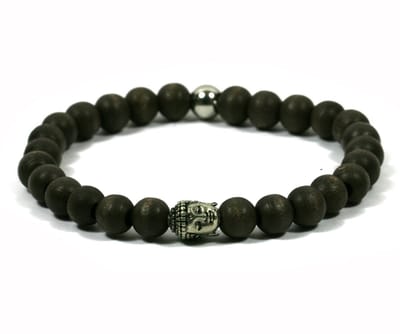 IbizaMen - heren armband - Bruin hout 8mm - buddha RVS - 19cm