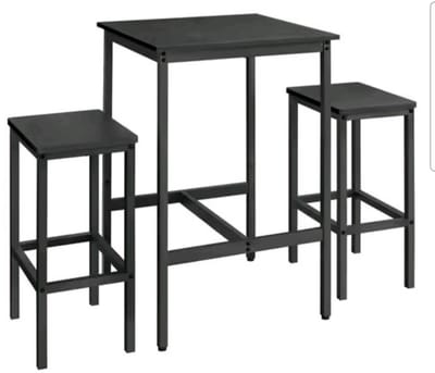 Mila Shop Bartafel met barkruk set - Barkruk - Bartafel met barstoelen - Keukentafel - Eetset - Metalen frame - 60x60x90 cm - Zwart/Grijs