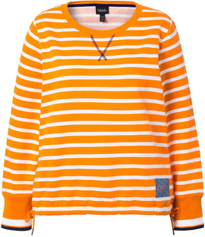 Ulla Popken - Dames - Sweatshirt strepen tunnelkoord ronde hals lange mouwen - Fel oranje - Maat 46+